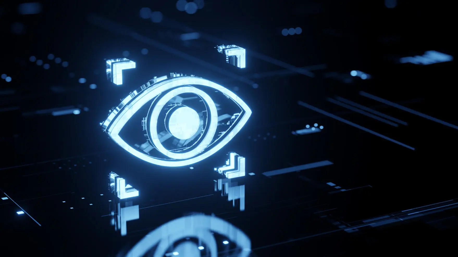 Digital eye hologram with futuristic design.