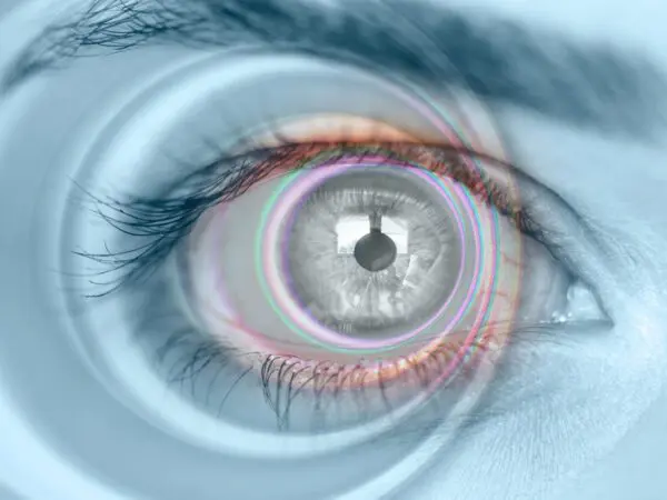 Close-up of an eye with digital overlay.