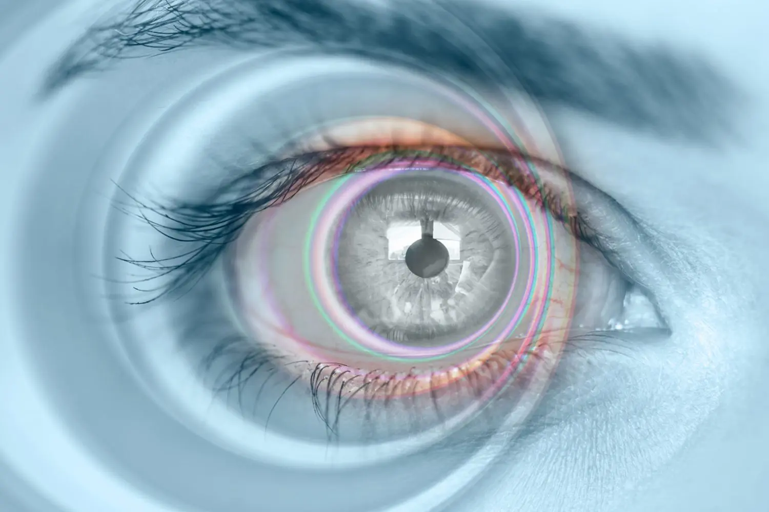 Close-up of an eye with digital overlay.