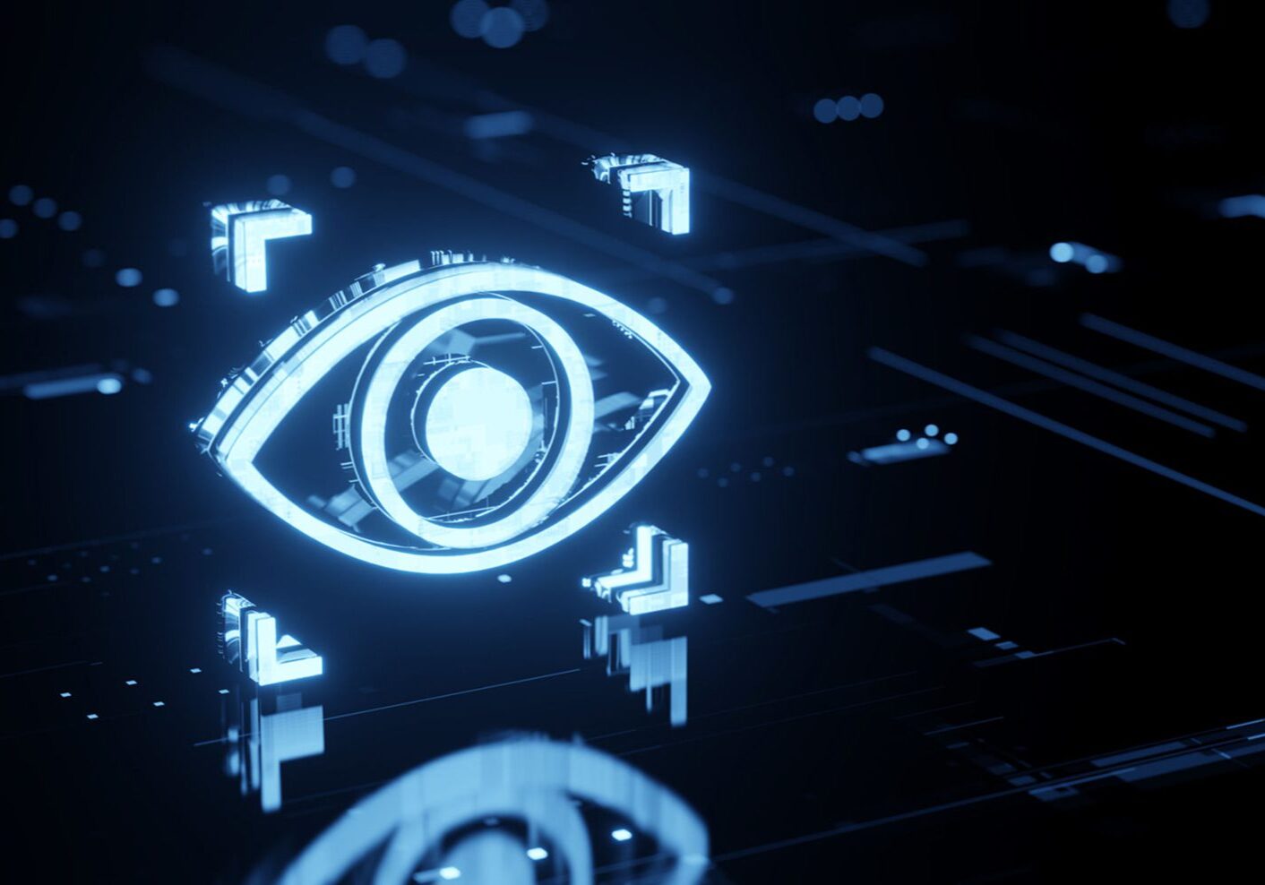 Digital eye hologram with futuristic design.